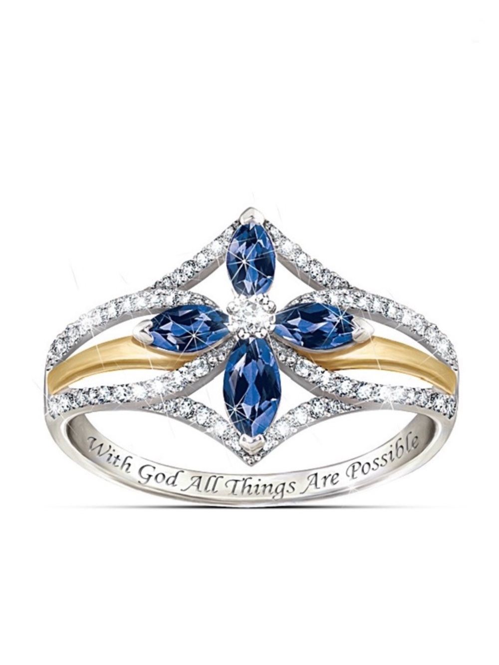 ⭐️ The Bradford Exchange The Promise Of Faith Sapphire White Topaz Ring Size 8